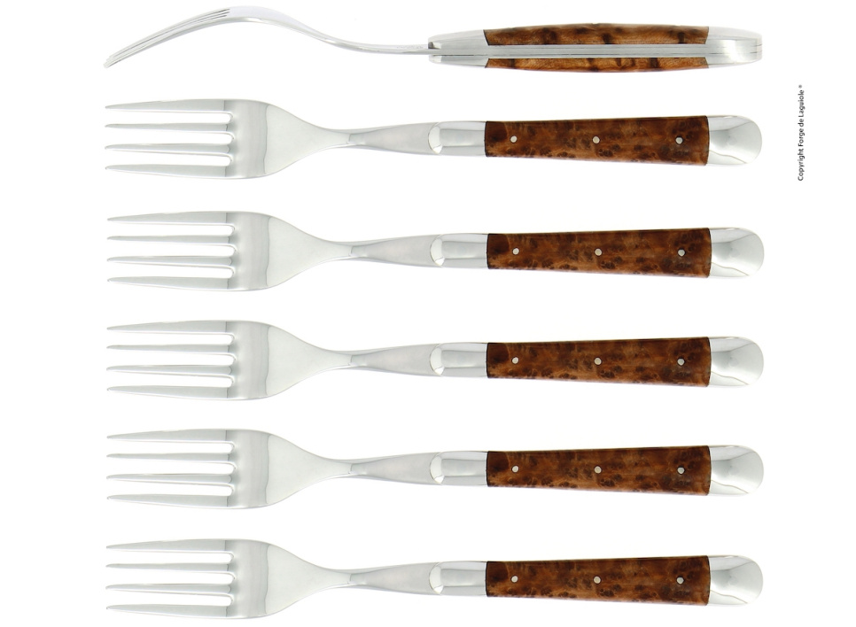 Sex gafflar, Handtag av Tuja, blank, Tradition - Forge de Laguiole i gruppen Dukning / Bestick / Gafflar hos The Kitchen Lab (1446-15871)