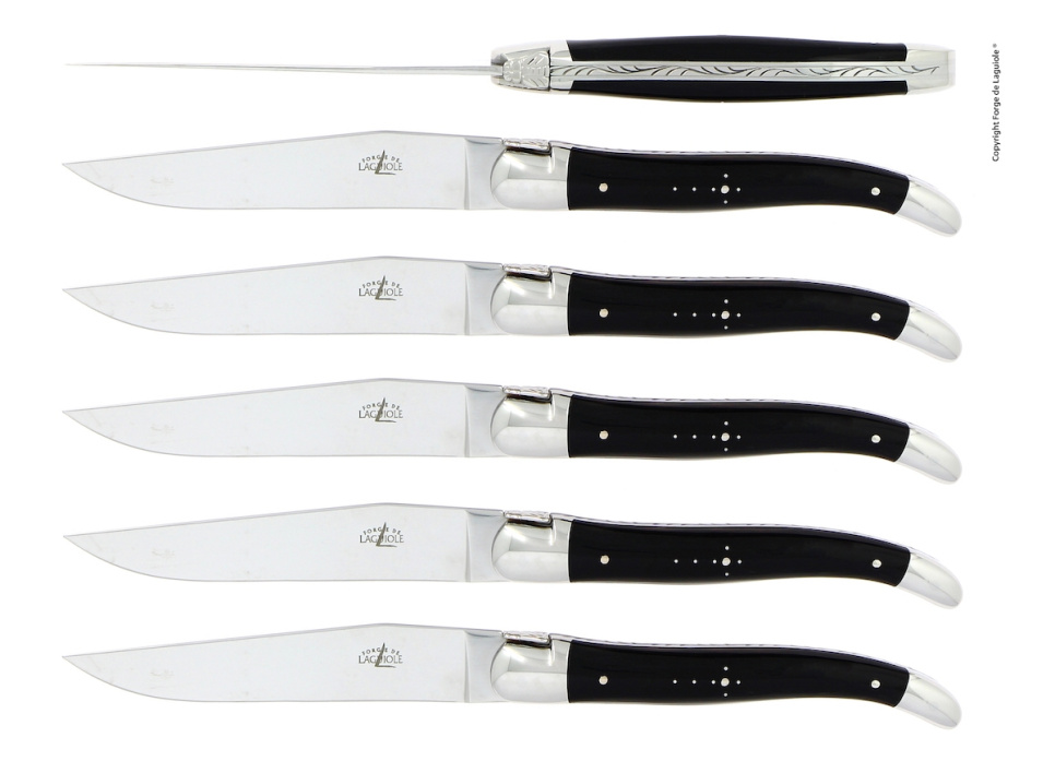 Sex knivar, Handtag av Mörkt Horn, blank, Tradition - Forge de Laguiole i gruppen Dukning / Bestick / Knivar hos The Kitchen Lab (1446-17100)