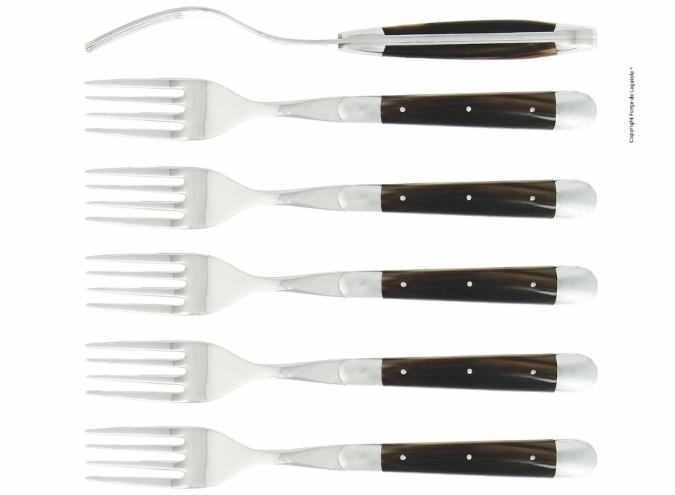 Sex gafflar, Handtag av Mörkt Horn, blank, Tradition - Forge de Laguiole i gruppen Dukning / Bestick / Gafflar hos KitchenLab (1446-20129)