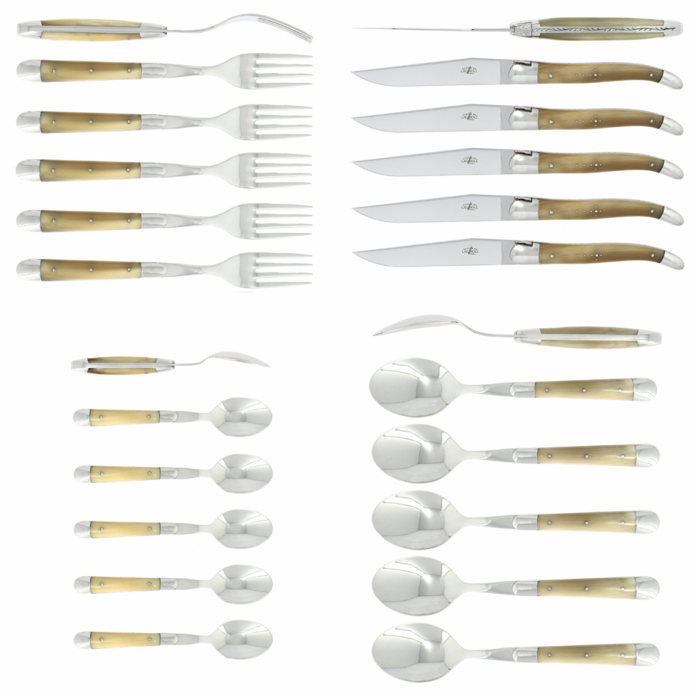 Bestickset 03, Handtag av Ljust Horn, blank, Tradition - Forge de Laguiole i gruppen Dukning / Bestick / Bestickset hos The Kitchen Lab (1446-32855)