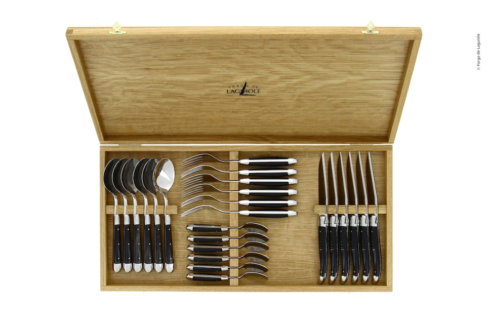 Bestickset 03, Handtag av Mörkt Horn, blank, Tradition - Forge de Laguiole