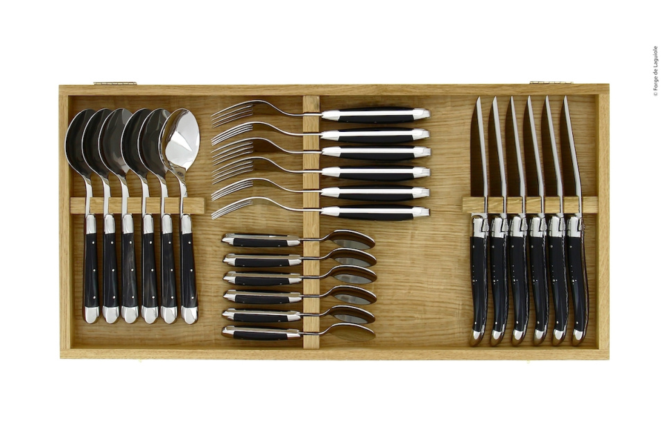 Bestickset 03, Handtag av Mörkt Horn, blank, Tradition - Forge de Laguiole