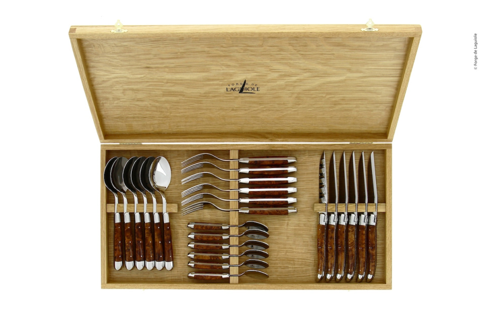 Bestickset 03, Handtag av Tuja, blank, Tradition - Forge de Laguiole