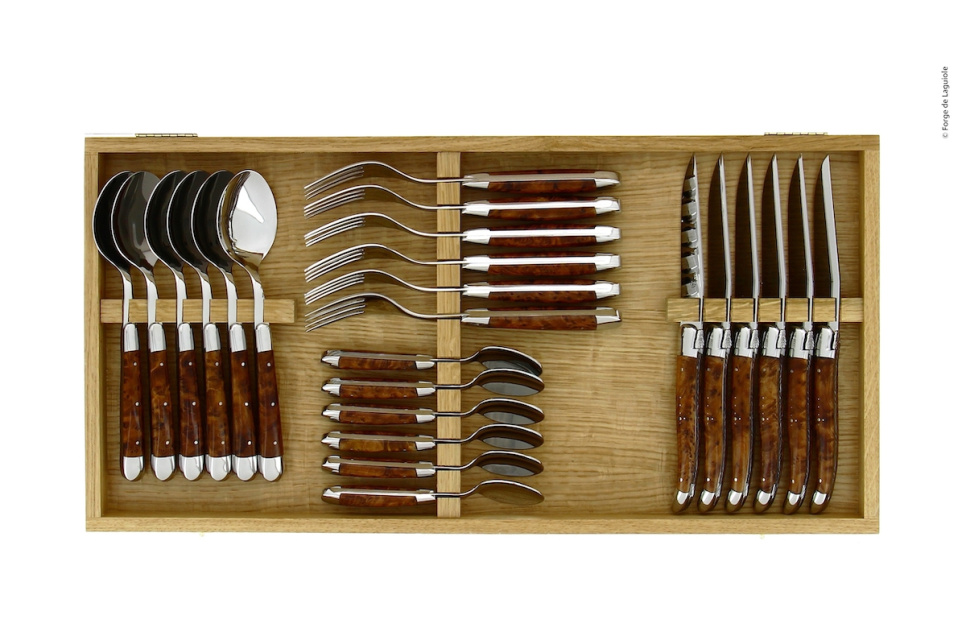 Bestickset 03, Handtag av Tuja, blank, Tradition - Forge de Laguiole