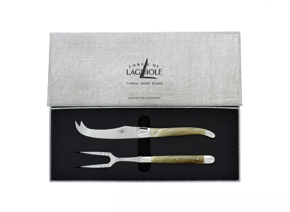 Ost-set, Handtag av Ljust Horn, blank, Tradition - Forge de Laguiole