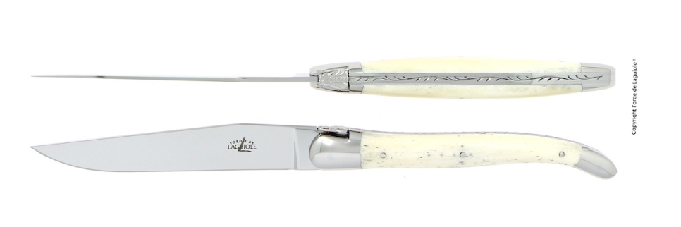 Två knivar, Handtag av Ben, blank, Tradition - Forge de Laguiole i gruppen Dukning / Bestick / Knivar hos The Kitchen Lab (1446-32887)