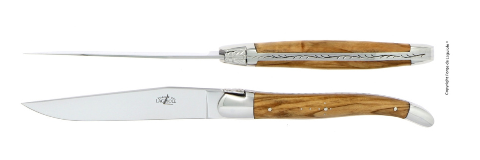 Två knivar, Handtag av Oliv, blank, Tradition - Forge de Laguiole i gruppen Dukning / Bestick / Knivar hos The Kitchen Lab (1446-32895)