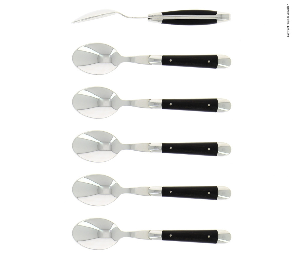 Sex dessertskedar, Handtag av Ebenholts, blank, Tradition - Forge de Laguiole i gruppen Dukning / Bestick / Skedar hos KitchenLab (1446-32903)