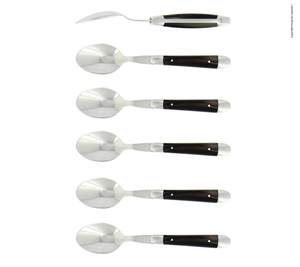 Sex dessertskedar, Handtag av Mörkt Horn, blank, Tradition - Forge de Laguiole i gruppen Dukning / Bestick / Skedar hos KitchenLab (1446-32906)