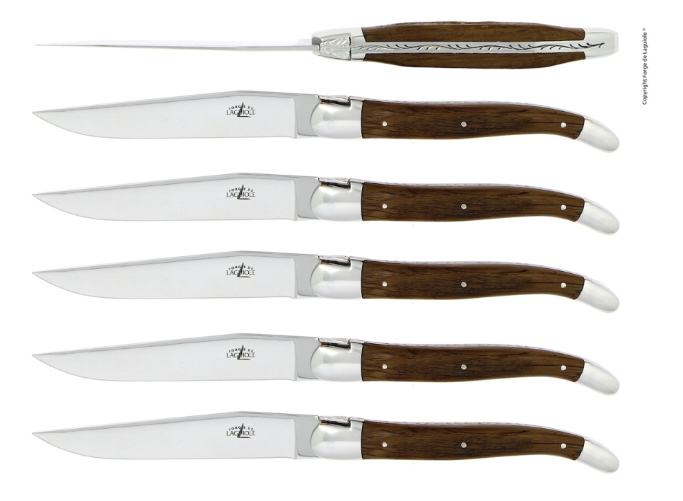Sex knivar, Handtag av Bark från Förstenad Ek, blank, Tradition - Forge de Laguiole i gruppen Dukning / Bestick / Knivar hos The Kitchen Lab (1446-32909)