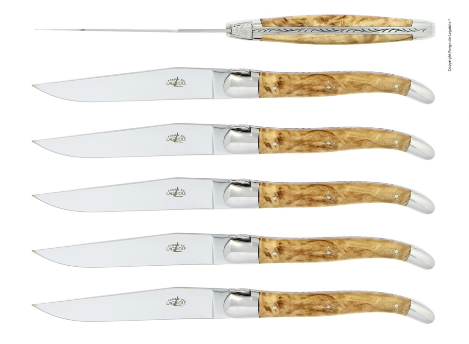 Sex knivar, Handtag av Björk, blank, Tradition - Forge de Laguiole i gruppen Dukning / Bestick / Knivar hos The Kitchen Lab (1446-32910)