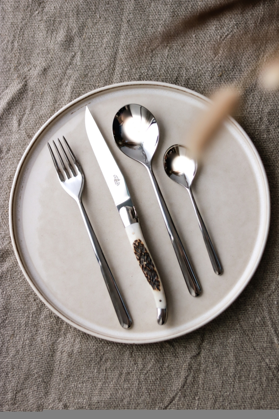 Sex knivar, Handtag av Hjorthorn, blank, Tradition - Forge de Laguiole