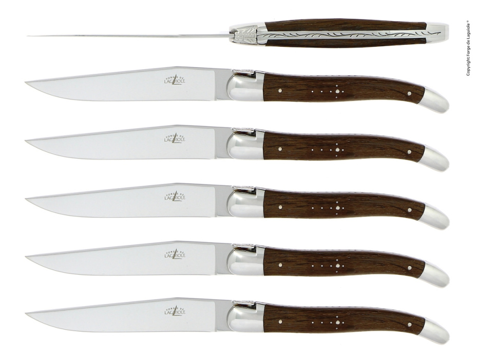 Sex knivar, Handtag av Förstenad Ek, blank, Tradition - Forge de Laguiole i gruppen Dukning / Bestick / Knivar hos KitchenLab (1446-32912)