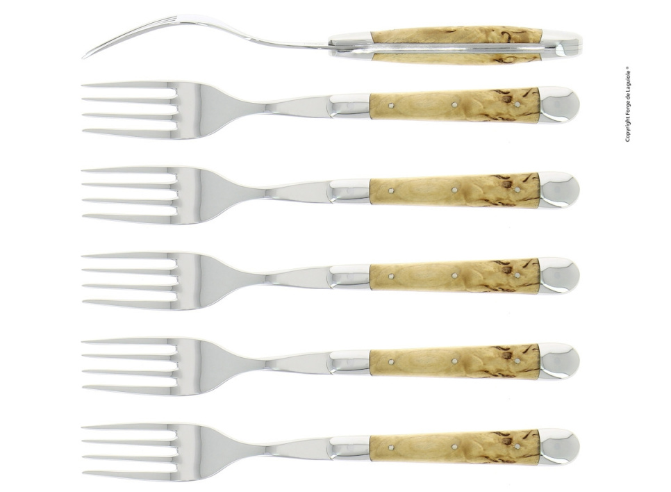 Sex gafflar, Handtag av Björk, blank, Tradition - Forge de Laguiole i gruppen Dukning / Bestick / Gafflar hos KitchenLab (1446-32923)