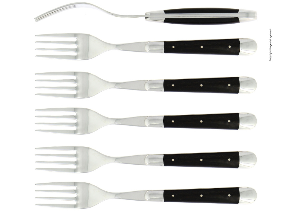 Sex gafflar, Handtag av Ebenholts, blank, Tradition - Forge de Laguiole i gruppen Dukning / Bestick / Gafflar hos The Kitchen Lab (1446-32924)