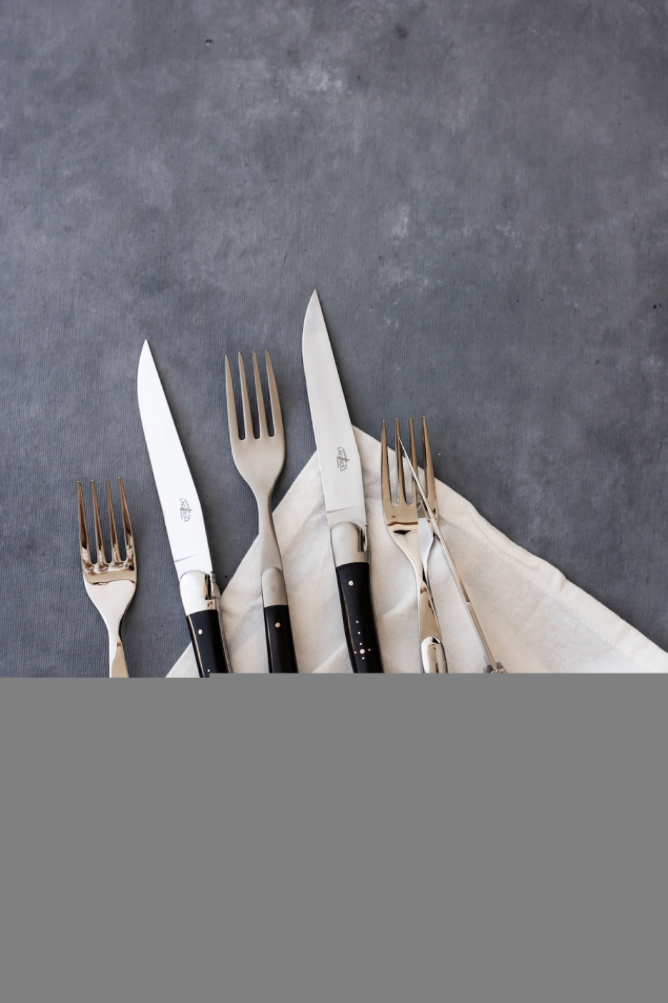 Sex gafflar, Handtag av Ebenholts, blank, Tradition - Forge de Laguiole