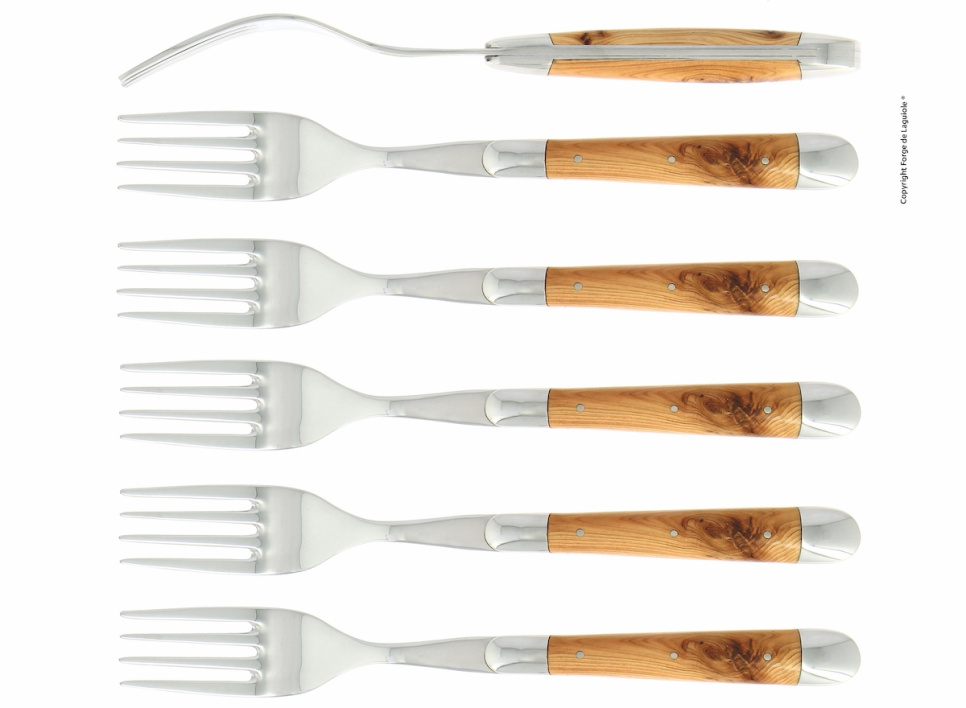 Sex gafflar, Handtag av En, blank, Tradition - Forge de Laguiole i gruppen Dukning / Bestick / Gafflar hos KitchenLab (1446-32925)