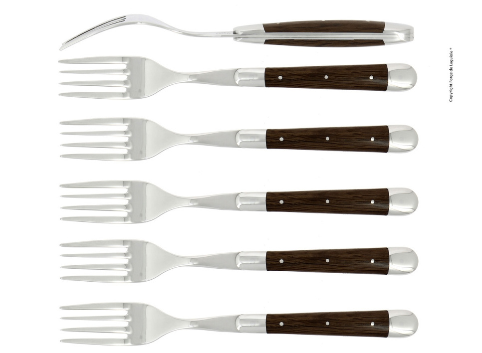 Sex gafflar, Handtag av Förstenad Ek, blank, Tradition - Forge de Laguiole i gruppen Dukning / Bestick / Gafflar hos KitchenLab (1446-32927)