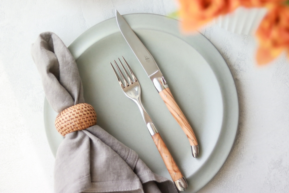 Sex gafflar, Handtag av Oliv, blank, Tradition - Forge de Laguiole