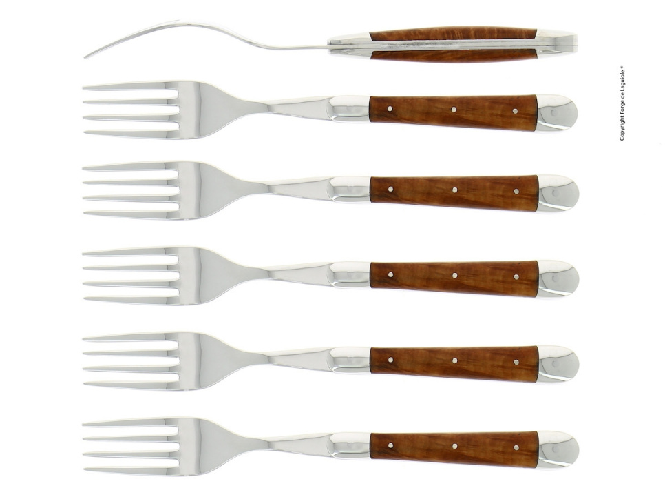 Sex gafflar, Handtag av Trädljung, blank, Tradition - Forge de Laguiole i gruppen Dukning / Bestick / Gafflar hos KitchenLab (1446-32934)