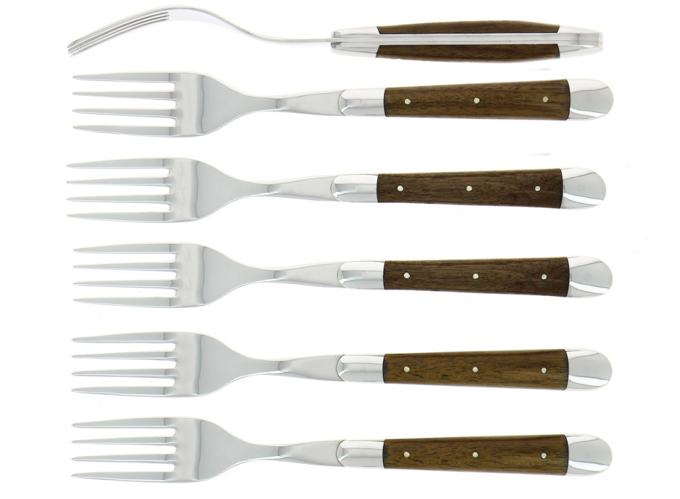 Sex gafflar, Handtag av Valnöt, blank, Tradition - Forge de Laguiole i gruppen Dukning / Bestick / Gafflar hos KitchenLab (1446-32935)
