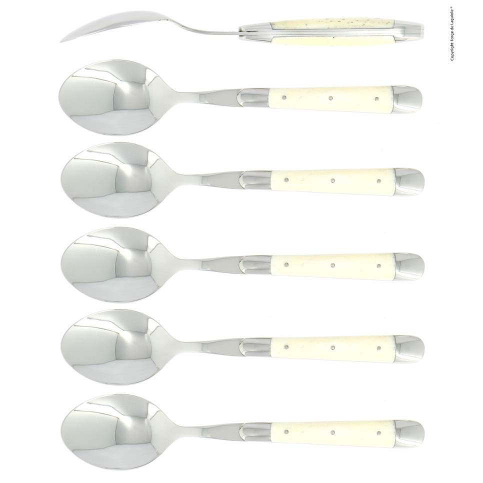 Sex skedar, Handtag av Ben, blank, Tradition - Forge de Laguiole i gruppen Dukning / Bestick / Skedar hos KitchenLab (1446-32936)