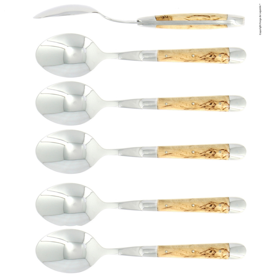 Sex skedar, Handtag av Björk, blank, Tradition - Forge de Laguiole i gruppen Dukning / Bestick / Skedar hos The Kitchen Lab (1446-32937)