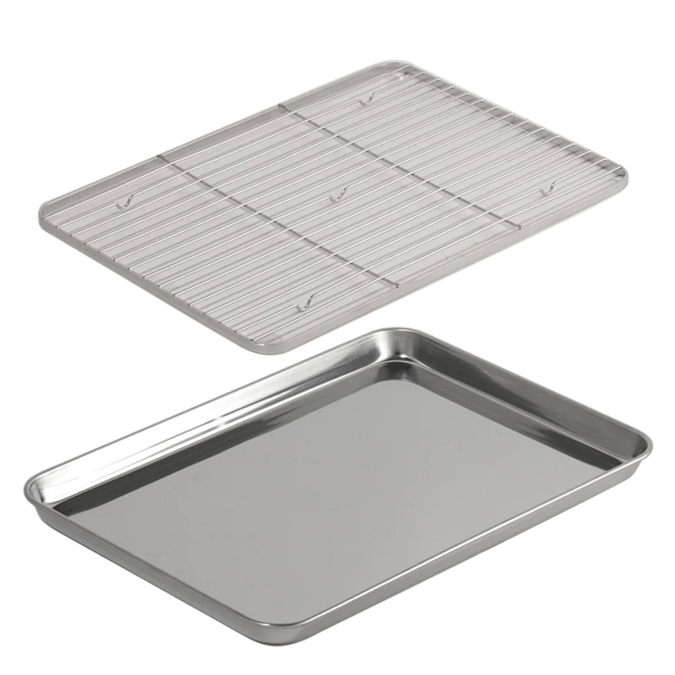 Ugnsbricka + galler i rostfritt stål - Clover - No. 15, 38 x 28 cm i gruppen Matlagning / Formar & Kantiner / Bleck & plåtar hos KitchenLab (1450-31744)