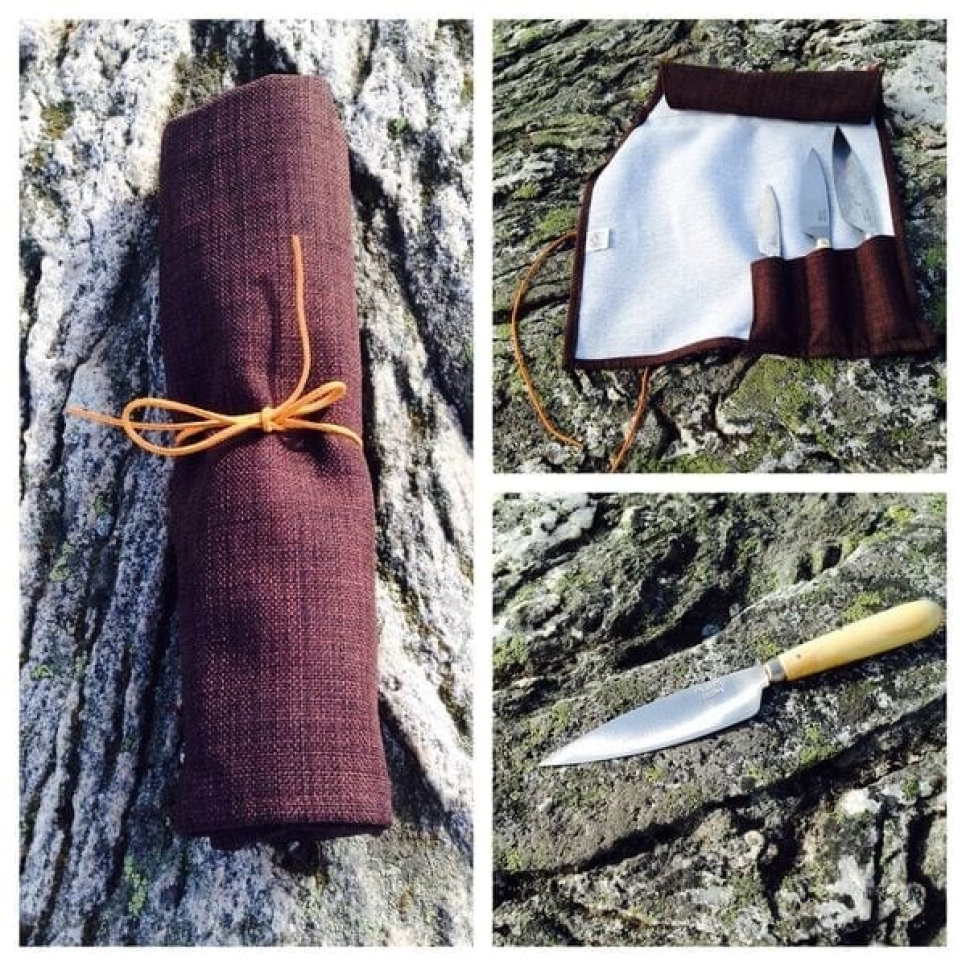 Knivset 3 knivar i kolstål och knivrulle - Pallarès