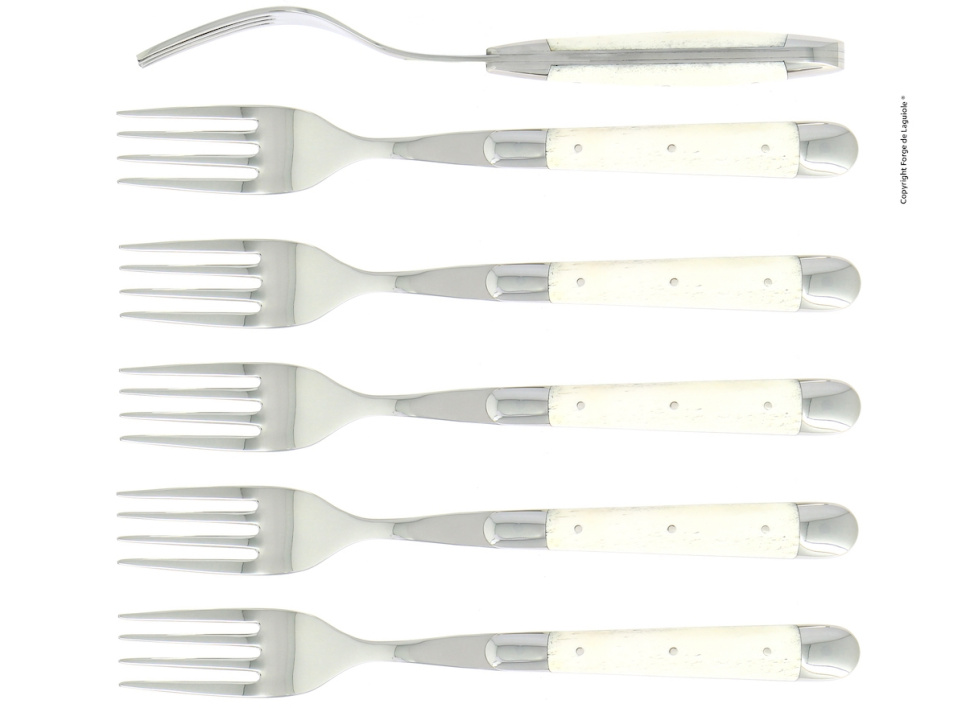 Sex gafflar, Handtag av Ben, blank, Tradition - Forge de Laguiole i gruppen Dukning / Bestick / Gafflar hos KitchenLab (1466-22184)