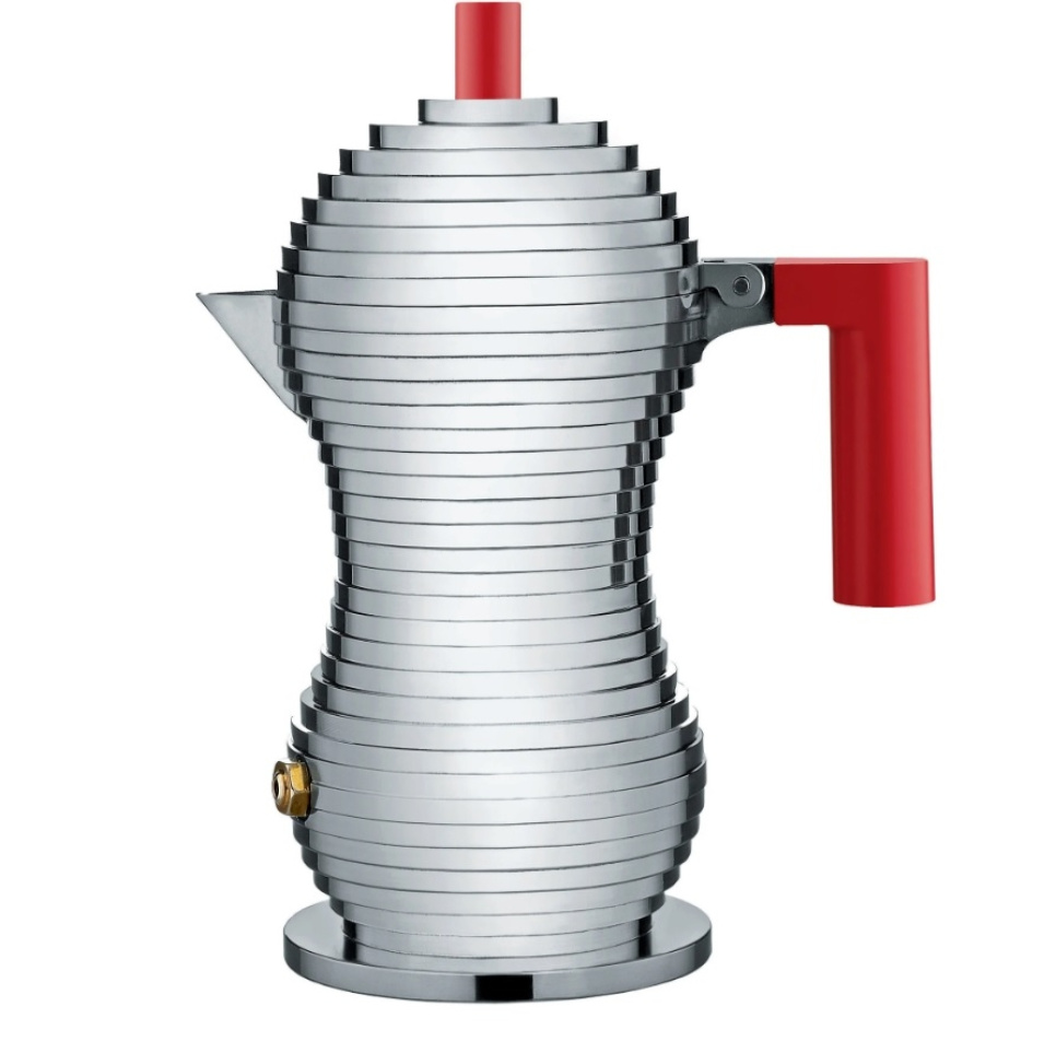 Mokabryggare, Aluminium/Röd Small, 7 cl - Alessi i gruppen Te & Kaffe / Brygga kaffe / Kaffebryggare hos The Kitchen Lab (1466-29586)