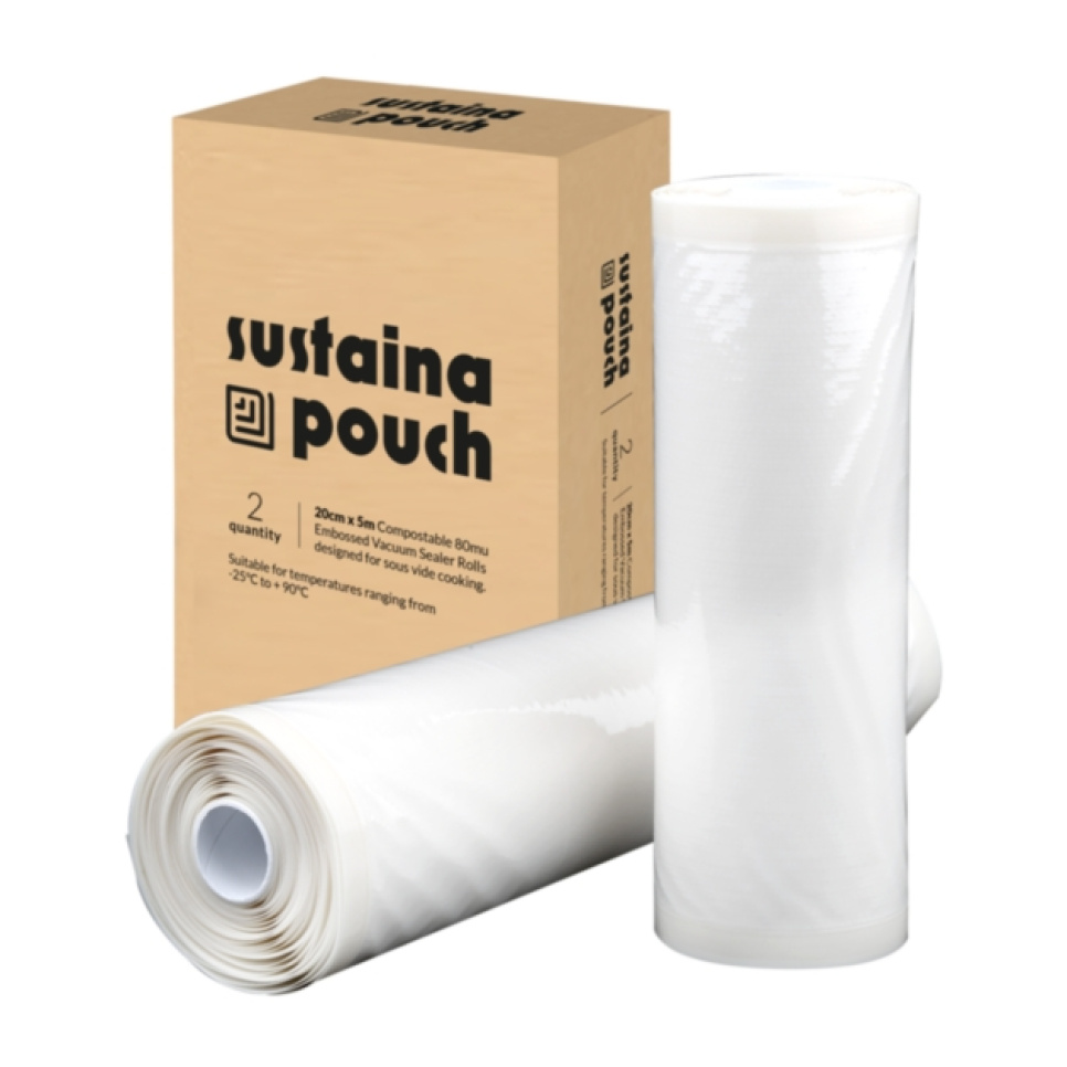 Komposterbara vakuumpåsar till sous vide på rulle, 20 cm x 5 m, 2-pack - SousVideTools i gruppen Matlagning / Sous vide / Zip- & vakuumpåsar hos The Kitchen Lab (1512-31917)