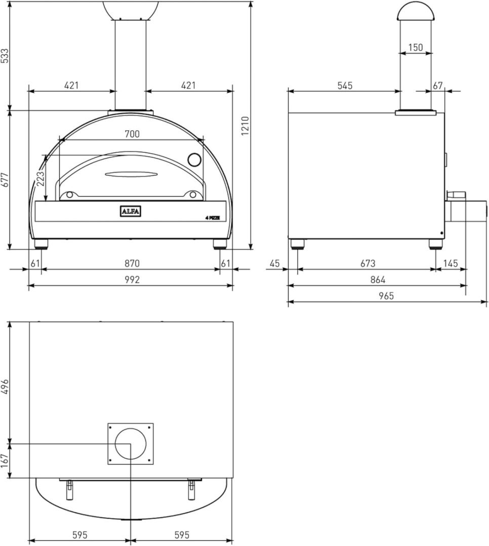 4 Pizze, Pizzaugn, Vedeldad, kopparfärgad - Alfa Forni