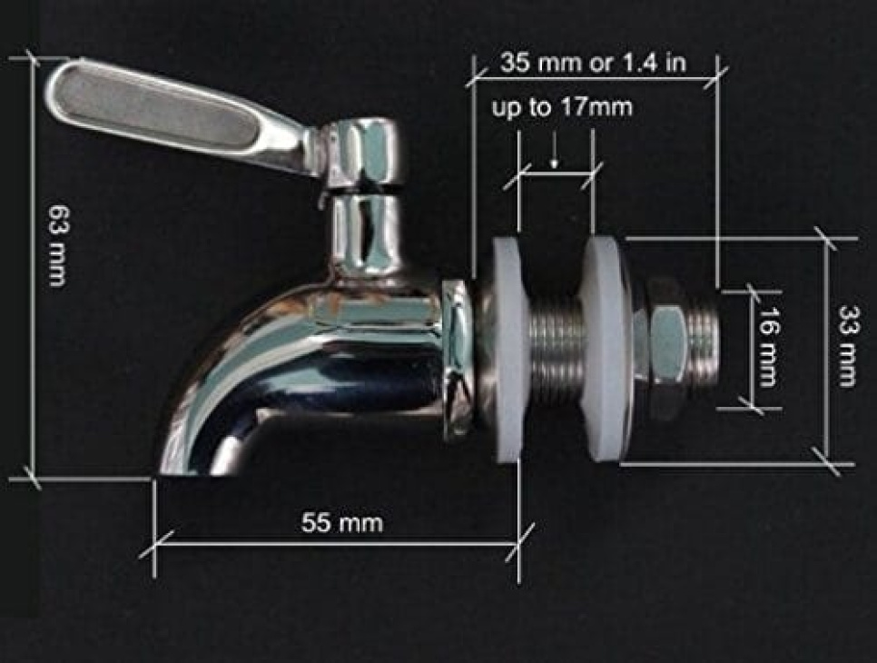Tappkran i rostfritt stål, 16 mm Tappkran i rostfritt stål, 16 mm