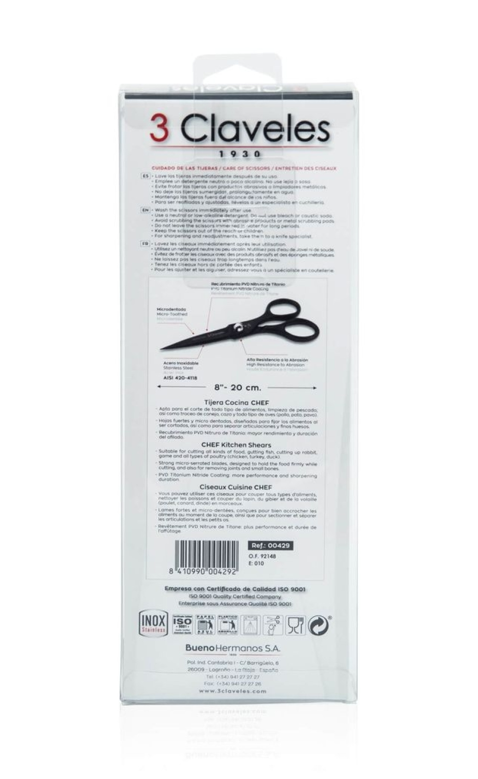 Kökssax 20 cm, Chef, svart - 3 Claveles