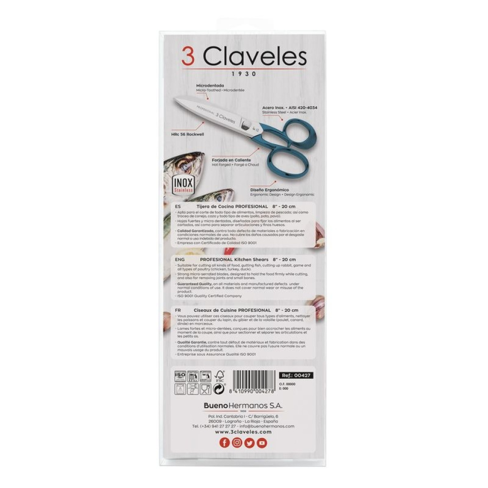 Professionell kökssax i rostfritt stål, Blå - 3 Claveles