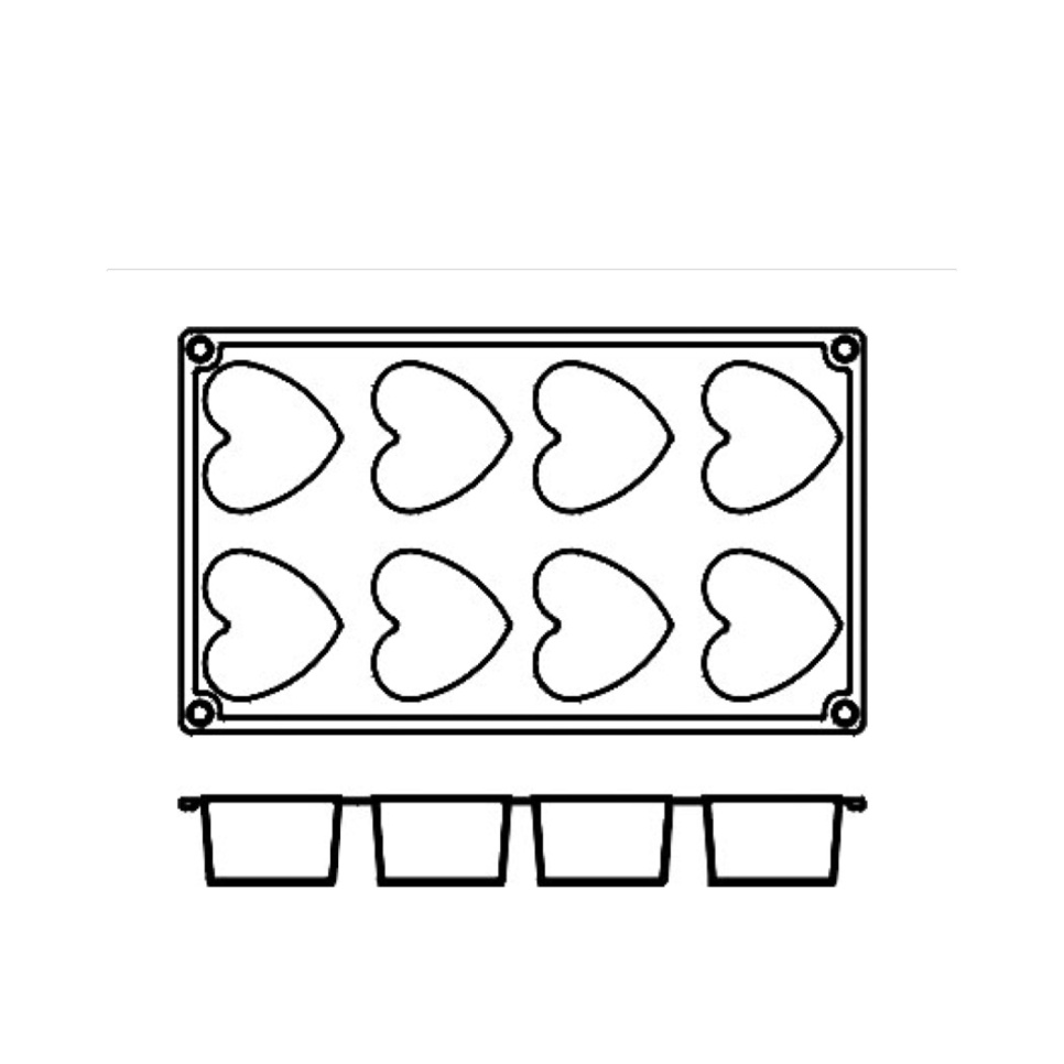Silikonform FR025, hjärta 8st - Pavoni