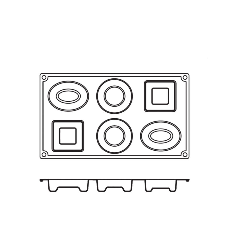 Silikonform FR070, rund/oval/kvadrat 6st - Pavoni