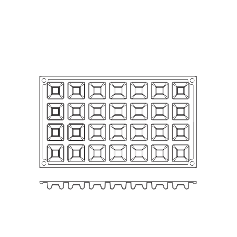 Silikonform FR075, liten kvadratisk savarin 28st - Pavoni