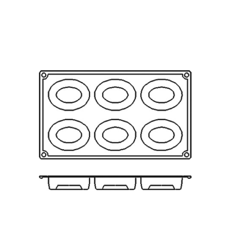 Silikonform FR049, oval savarin 6st - Pavoni