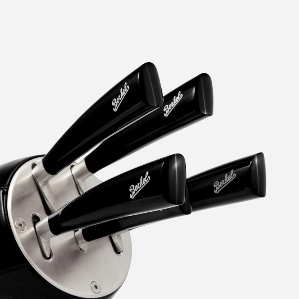 Knivblock i läder med fem knivar, Elegance Svart - Berkel