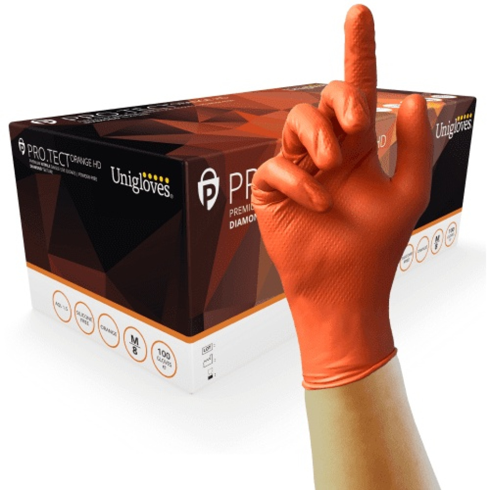 Nitrilhandske, orange, extra kraftig, 100-pack - Unigloves - Large i gruppen Köksinredning / Renhållning hos The Kitchen Lab (2047-26687)