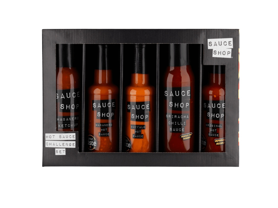 Hot Sauce Challenge, Set med Fem Chilisåser - Sauce Shop i gruppen Matlagning / Kolonial hos KitchenLab (2070-26812)