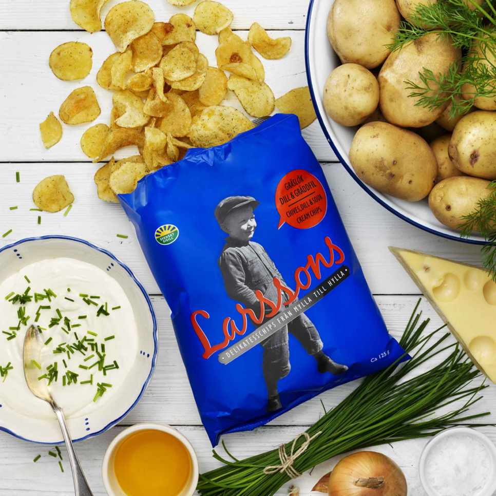 Chips, Gräslök, Dill & Gräddfil, 125g - Larssons chips