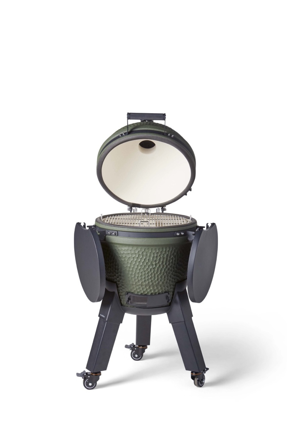 Kamadogrill inklusive benfäste, svarta ben med hjul och sidobord - Moddern