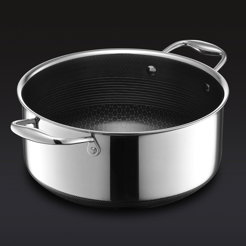 Gryta med lock i rostfritt stål, nonstick, 4,7 L - Hexclad
